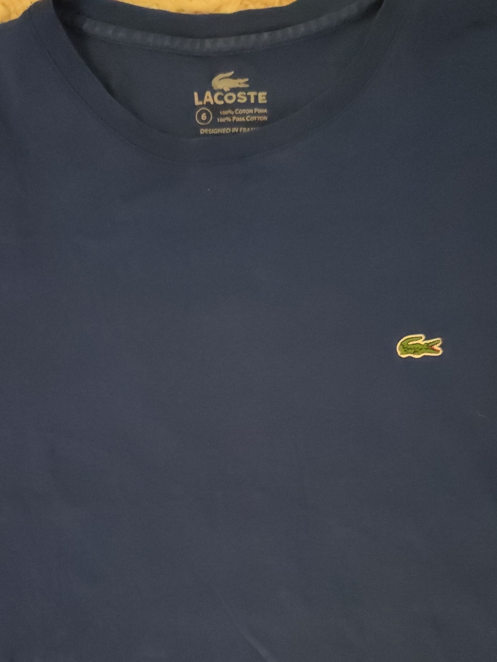 Lacoste Mens Crew Neck Pima Cotton Short Sleeve T-Shirt Blue Logo Tee Size 6 XL